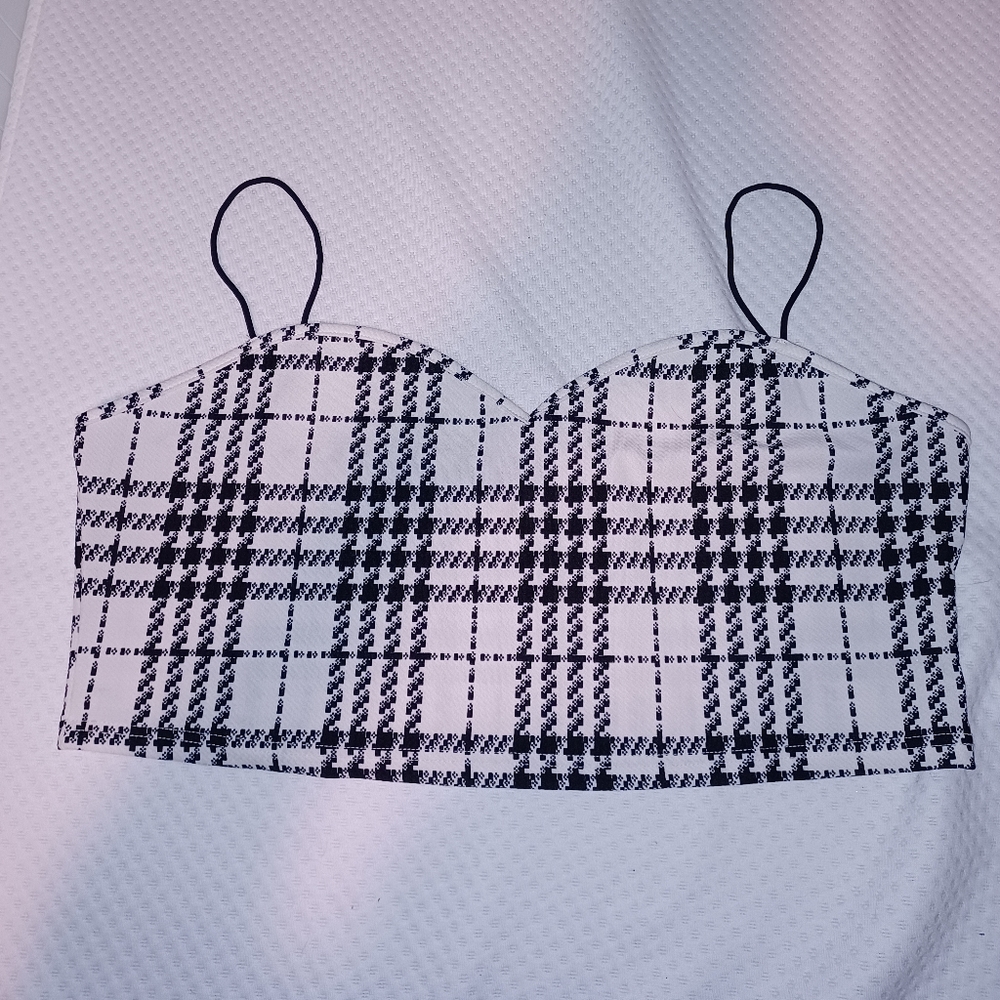 Plaid Crop Top, Black & White, Shein 4x